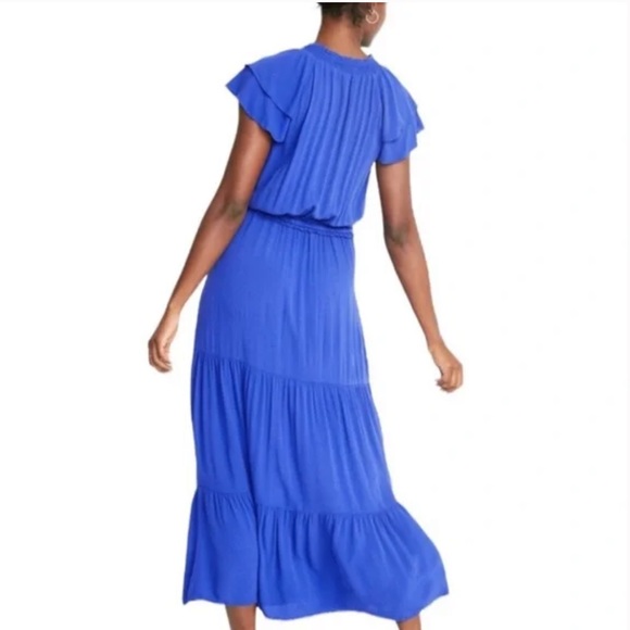 Old Navy Long Maxi Dress Tie Front Ruffle XL Truest Violet Short Sleeve NWT - Picture 2 of 12